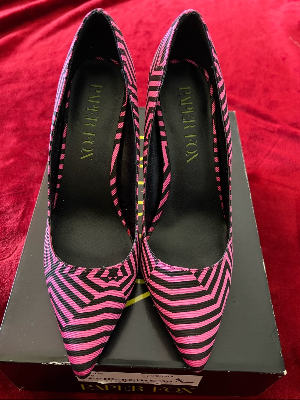Paper Fox Hot Pink and Black Striped Pointed Pumps